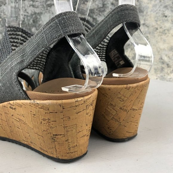 SKECHERS Women's 7 Brie Dawdle Sparkle Black** Stretch Slingback Wedge Sandals - Picture 4 of 11